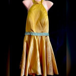 Changuan Women Short Satin Halter Corset Back Beaded Prom Dress Burnt Orange 14